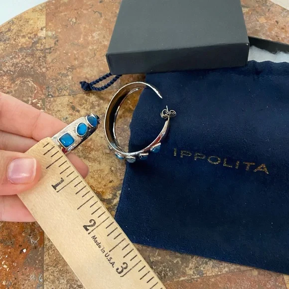 Ippolita Authentic Sterling Silver large hoops blue Topaz🩵